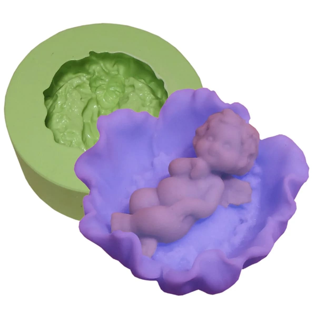 Molde de Silicone para Velas e Sabonetes Anjo Deitado na Flor